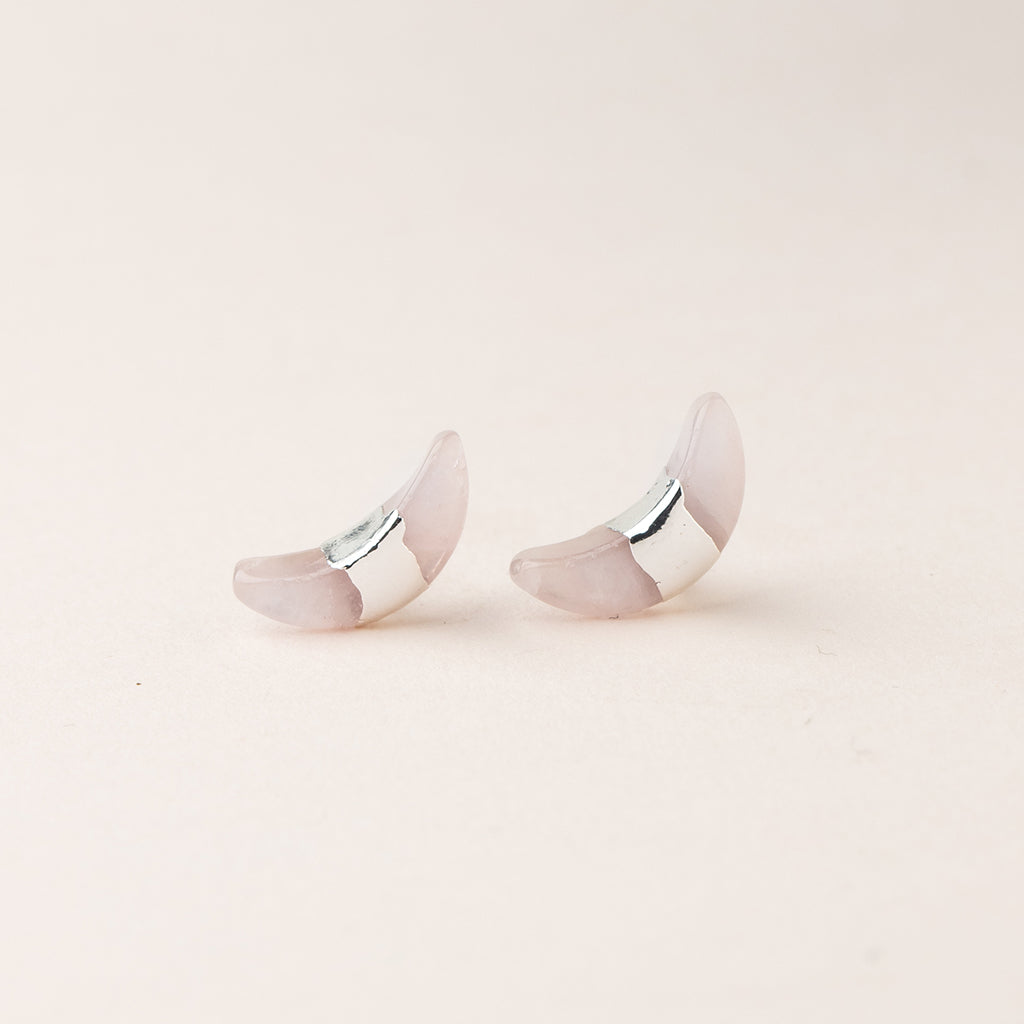 Rose Quartz & Silver Crescent Earrings