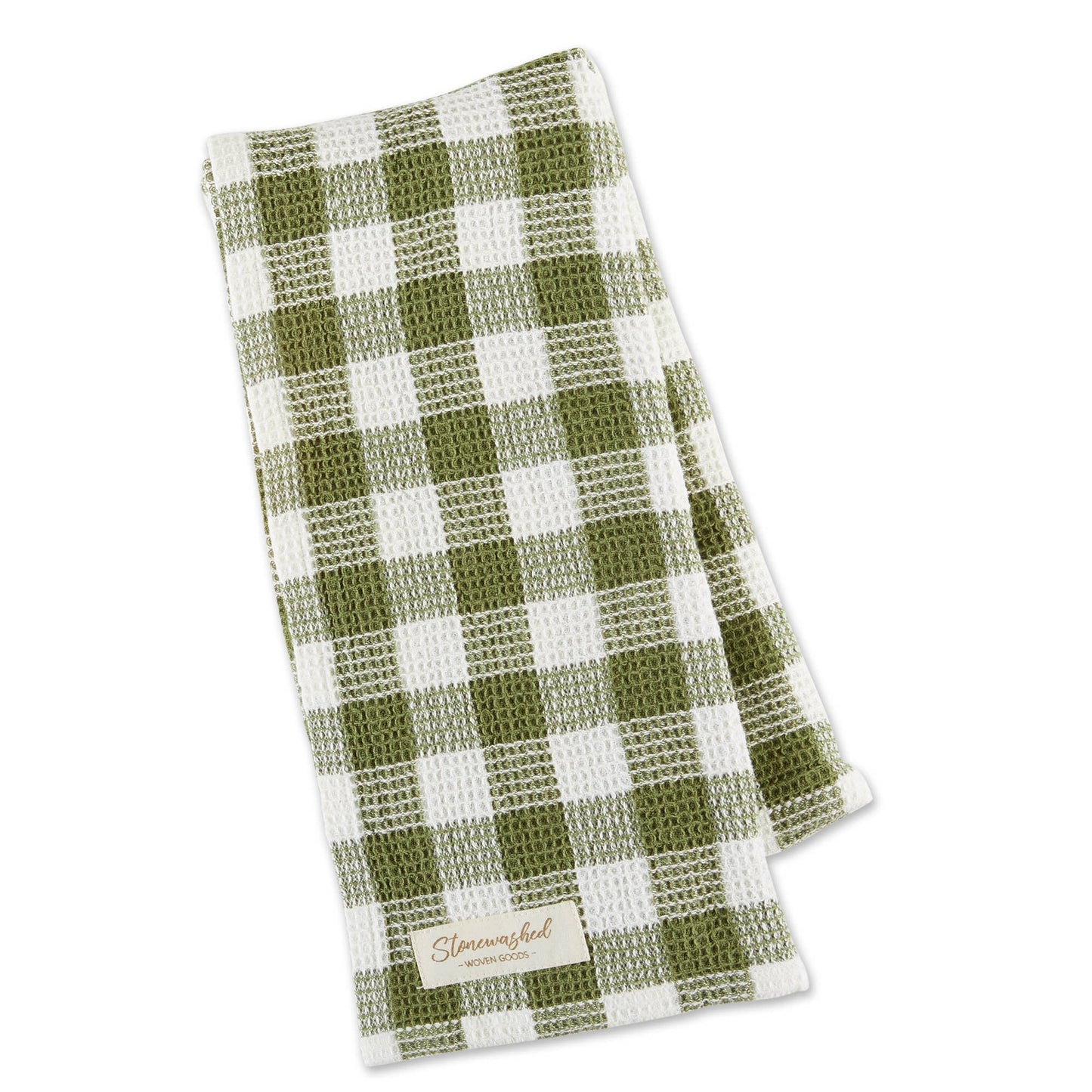 Load image into Gallery viewer, Olive Checker Washed Waffle Dishtowel
