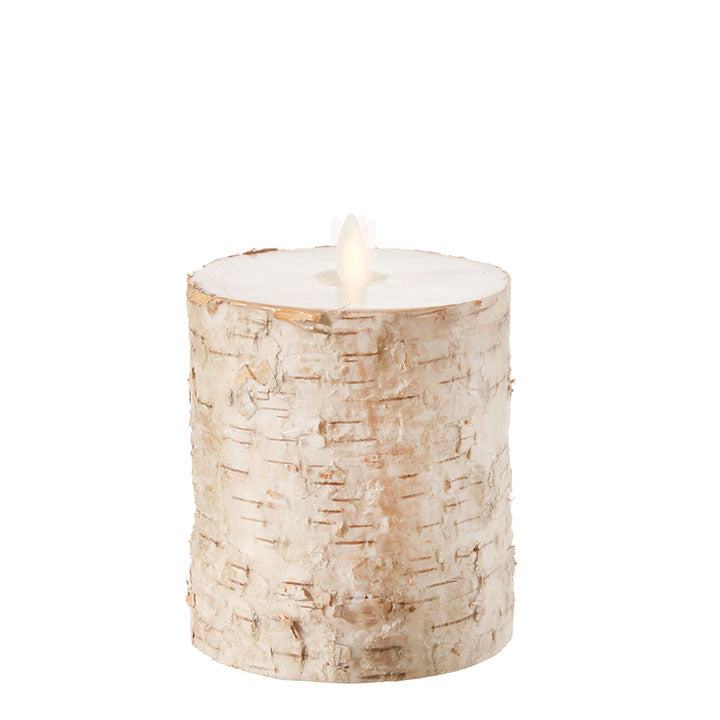 Flameless Birch Wrapped Pillar Candle - 4x5 Inch