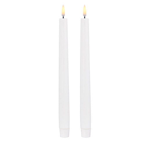 Flameless White Taper Candles - Set of 2 - 11 Inch