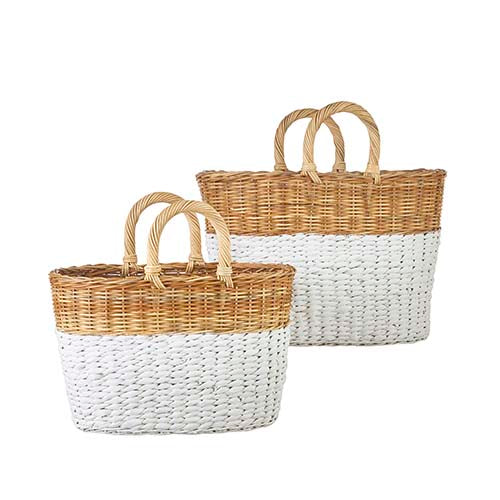Two-Tone Rattan Basket with Handles - Large