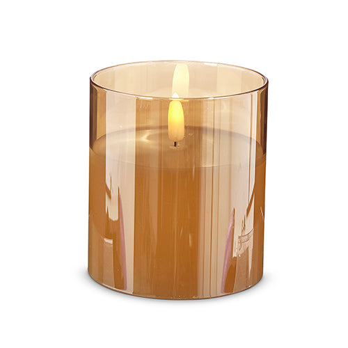 Gold Glass Flameless Ivory Pillar Candle - 3.5x6 Inch