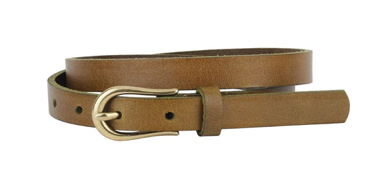 Basic Skinny Belt with Equestrian Buckle - Olive