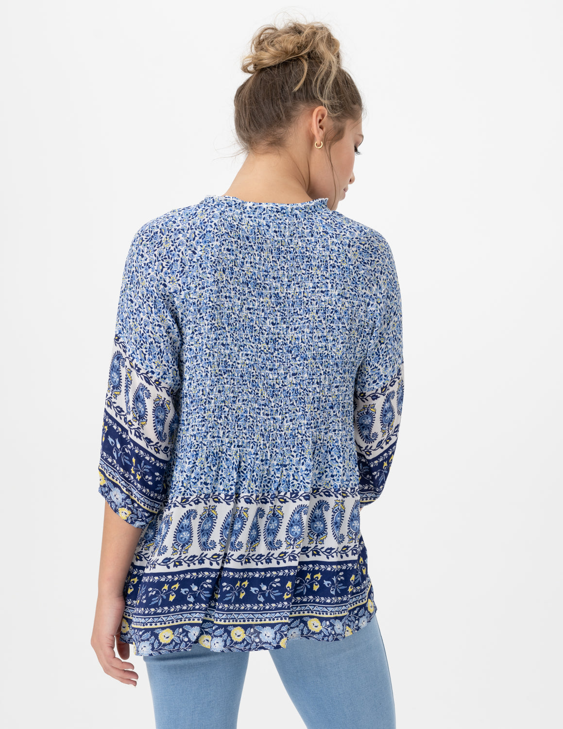 Load image into Gallery viewer, Blue Print Peasant Top
