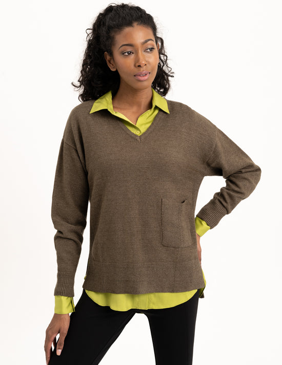 V-Neck Sweater with Patch Pocket