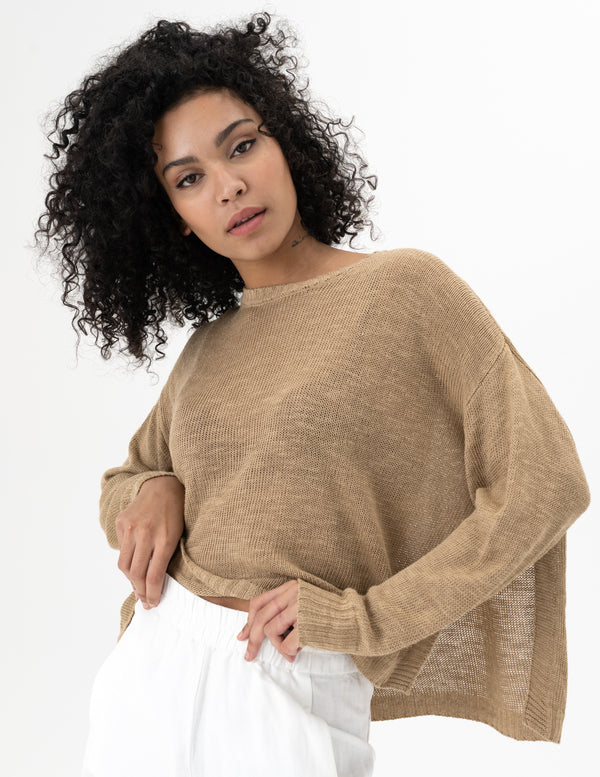 Lightweight Dolman Sleeve Sweater - Tan