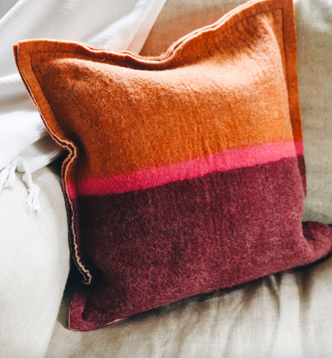 Decorative Felt Pillow - Red Stripe
