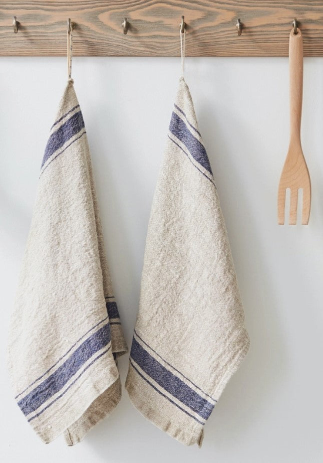 Linen Kitchen Towel - Vintage Blue Stripe