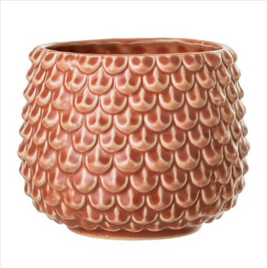 Stoneware Flower Pot with Fish Scale Pattern