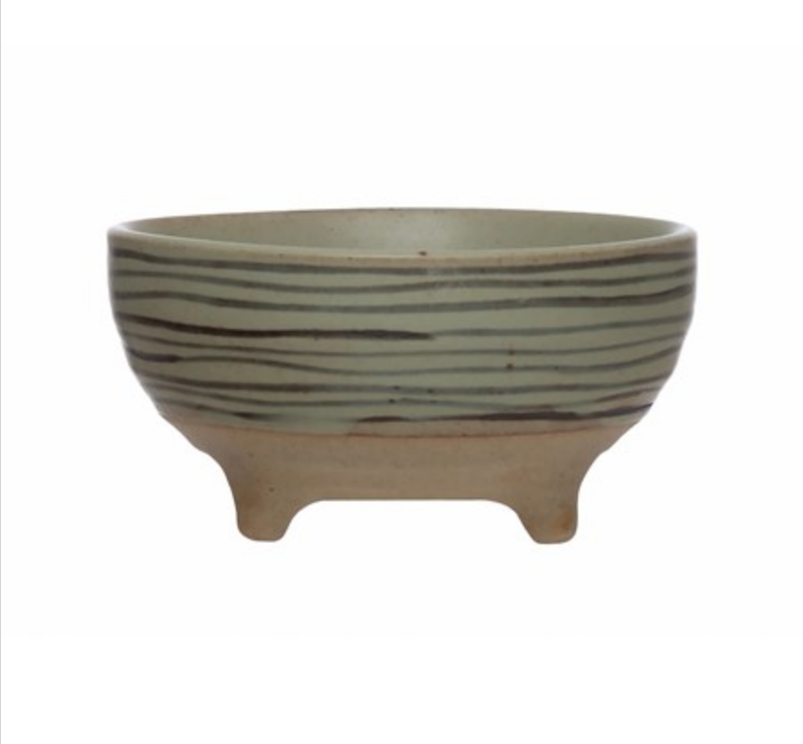 Load image into Gallery viewer, Hand-Painted Stoneware Footed Bowl
