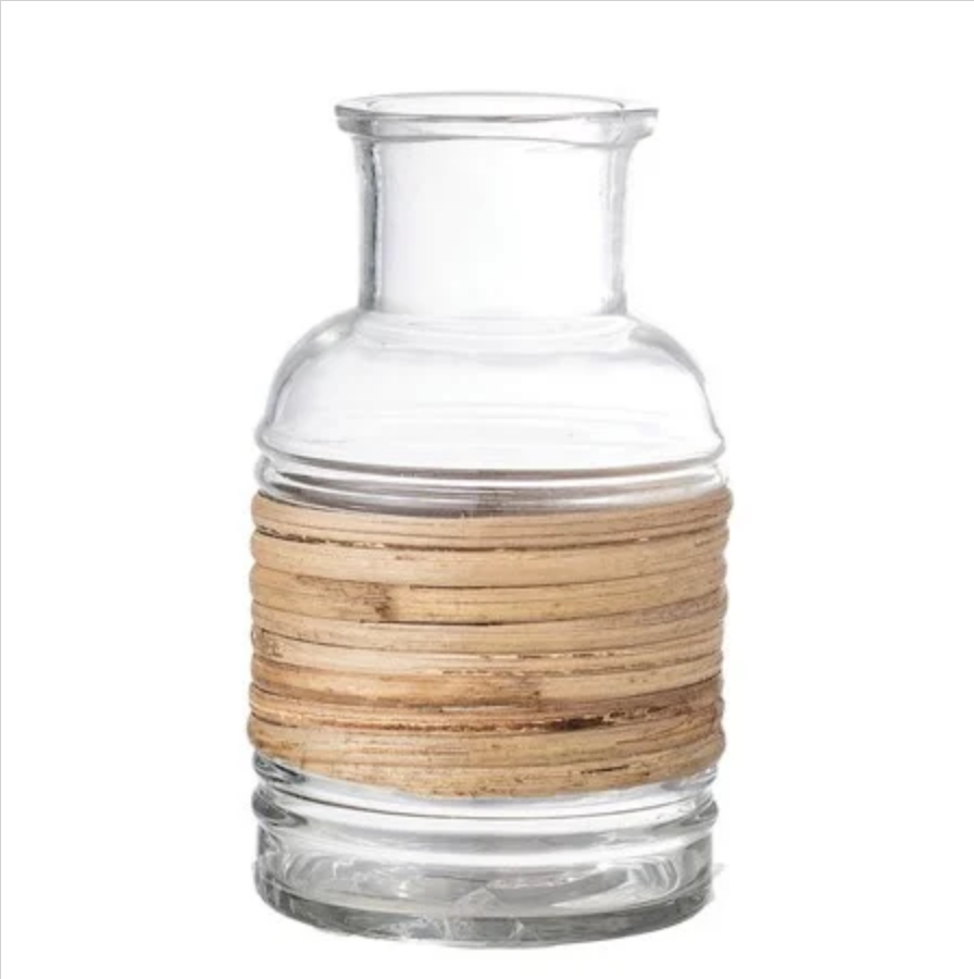 Rattan Wrapped Glass Vase