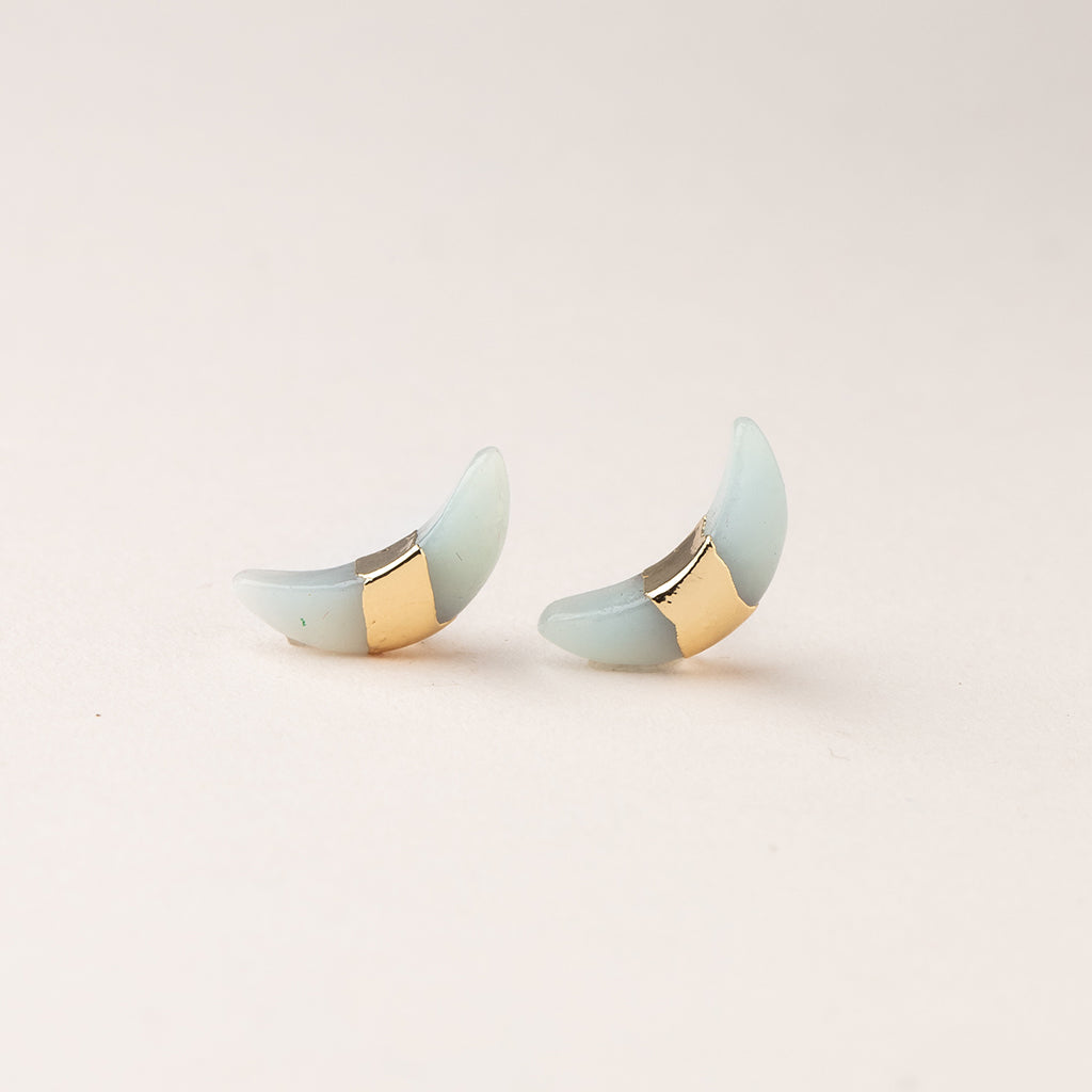 Amazonite & Gold Crescent Earrings