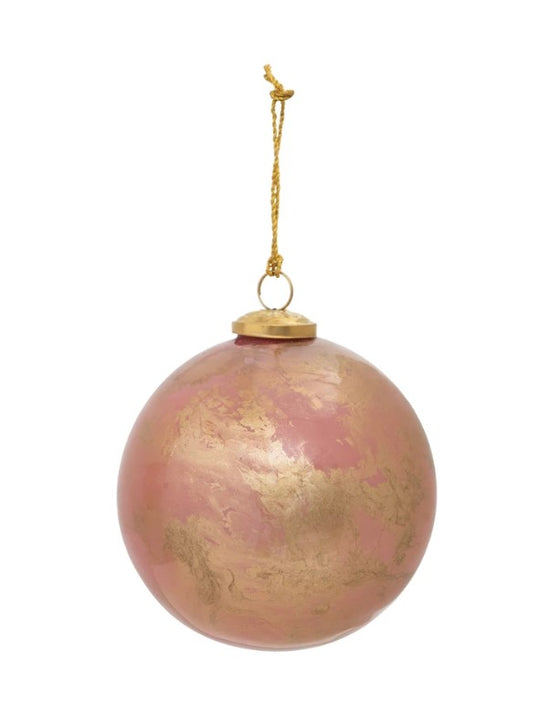 Glass Ball Ornament - Pink Marbled - 6 inch