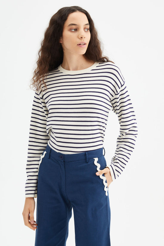 Load image into Gallery viewer, Navy Striped Lightweight Sweater
