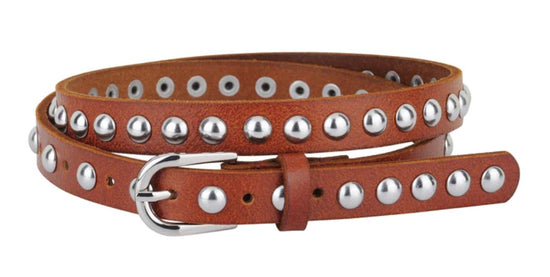 Skinny Leather Belt with Studs