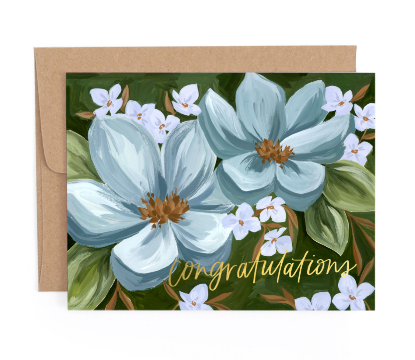 Blue Floral Congratulations Card