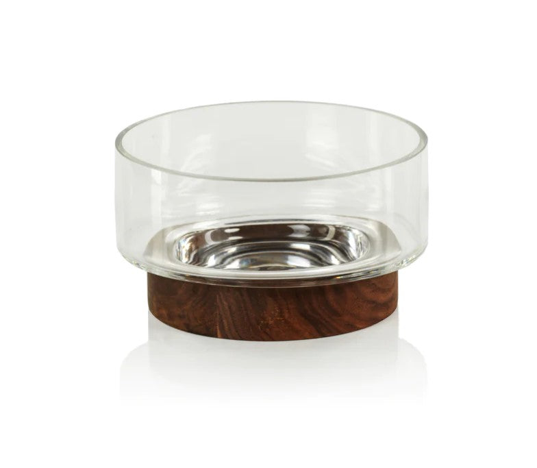 West Indies Glass Bowl with Wooden Base - Small