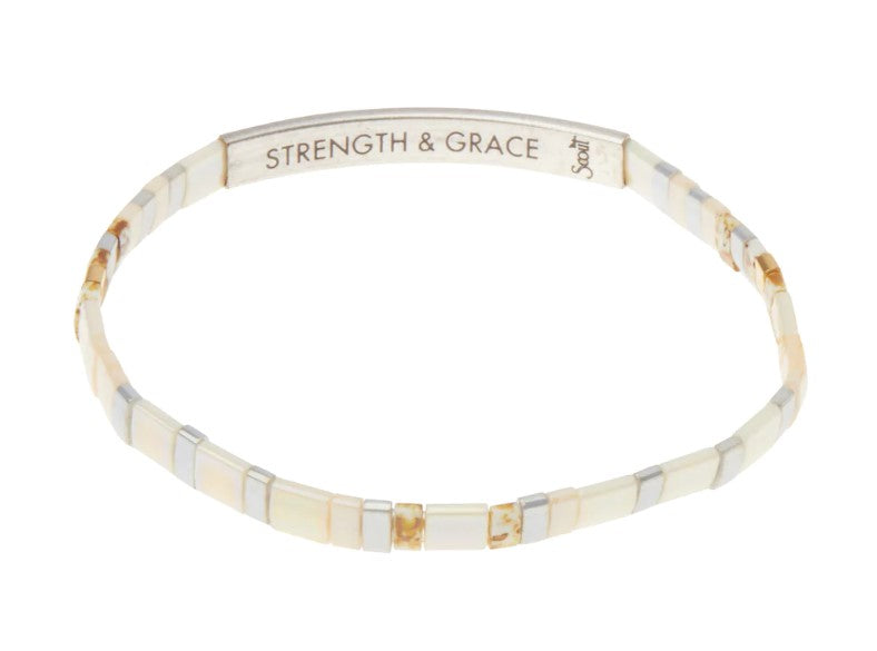 Load image into Gallery viewer, Good Karma Miyuki Bracelet - &amp;quot;Strength &amp;amp; Grace&amp;quot; - Ivory/Silver
