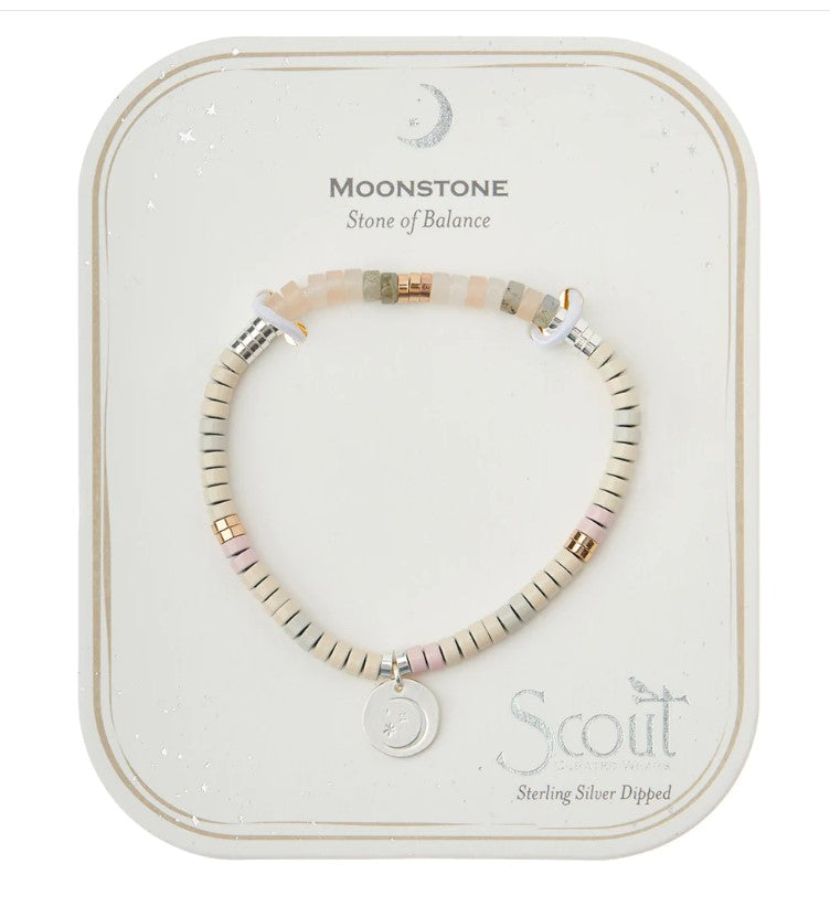Moonstone Silver & Gold Charm Bracelet