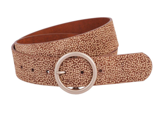 Wide Spotted Calf Hair Belt with Rose Gold Buckle