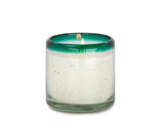La Playa Bubble Glass Candle with Green Rim - Cactus Flower Bamboo