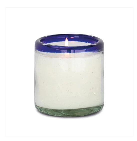 La Playa Bubble Glass Candle with Cobalt Rim - Salted Blue Agave