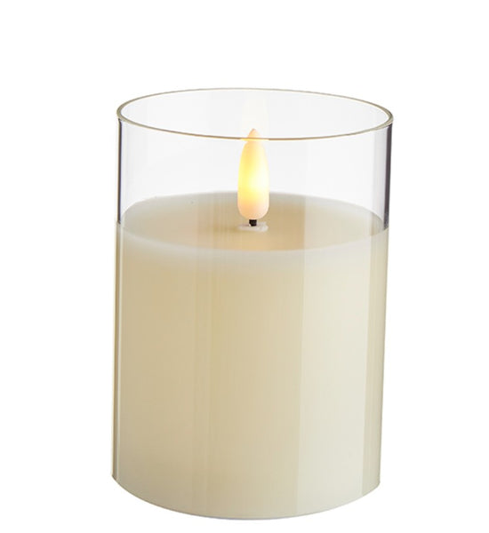 Clear Glass Flameless Ivory Pillar Candle - 3 x 4 inches