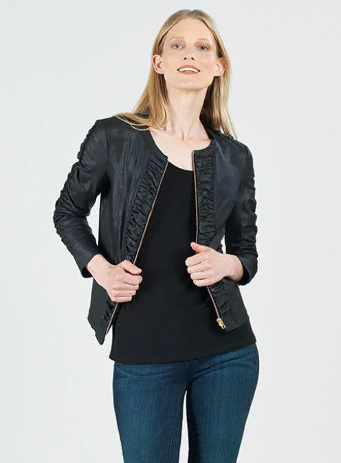 Load image into Gallery viewer, Liquid Leather Jacket with Ruched Detail
