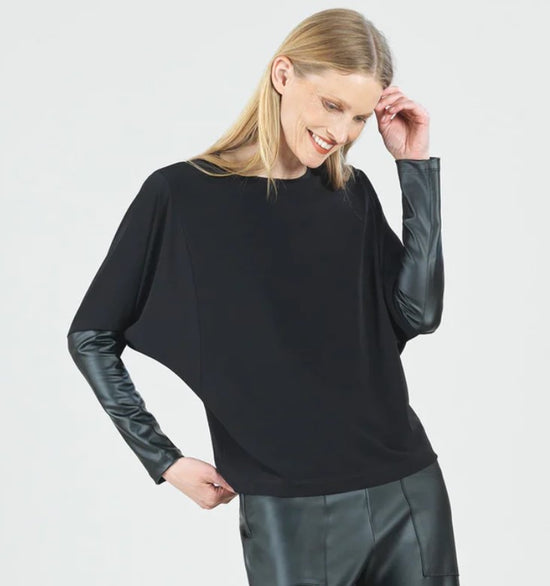 Load image into Gallery viewer, Dolman Top with Liquid Leather Sleeves
