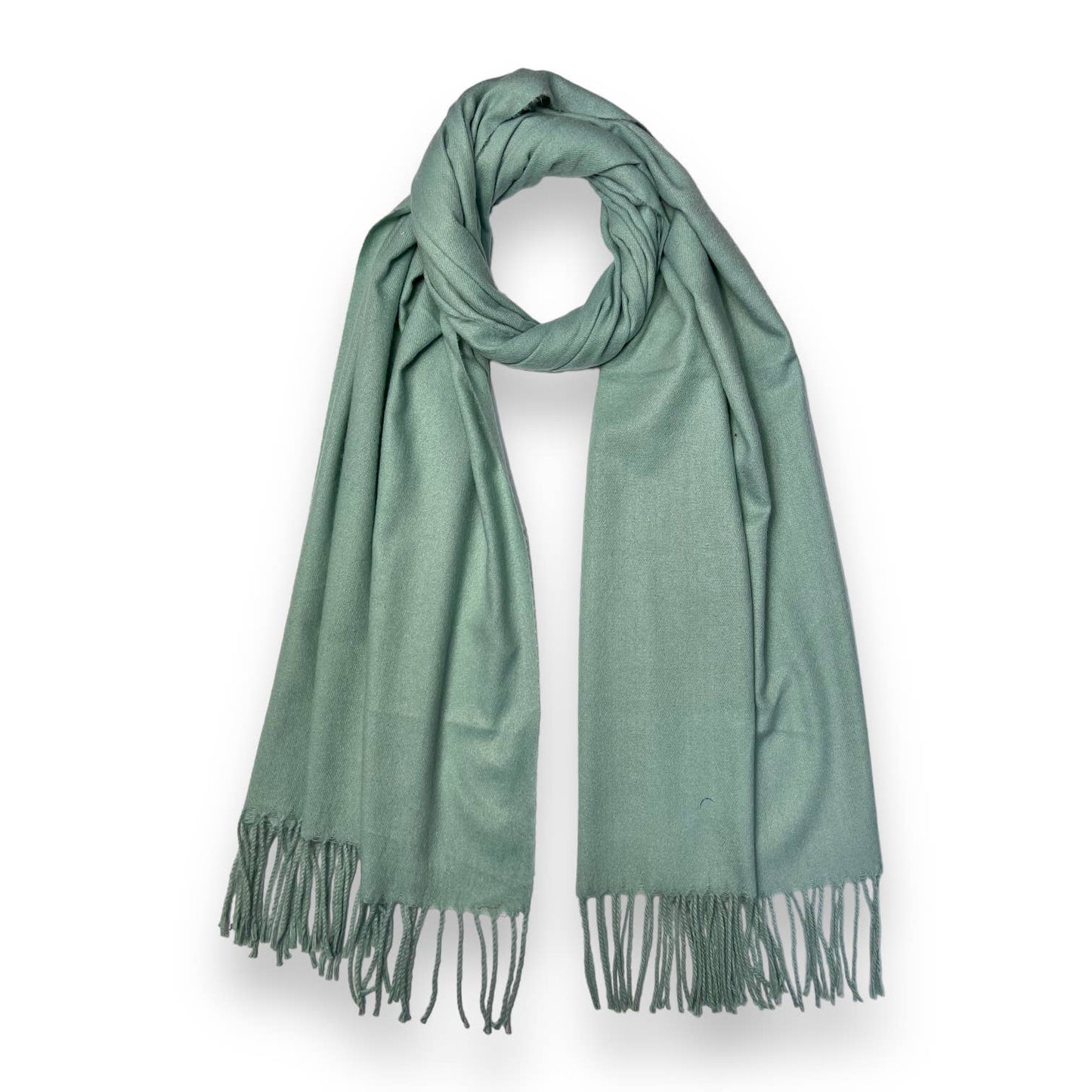 Plain Wool Blend Scarf with Tassels - Duckegg