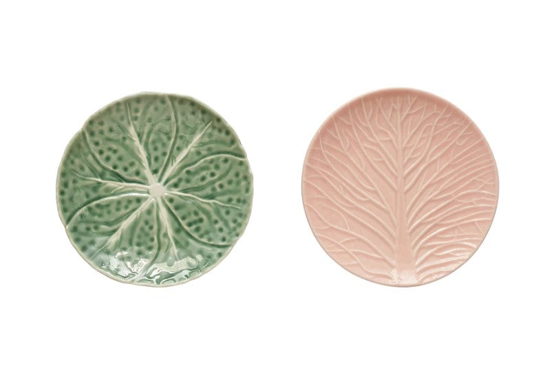 Load image into Gallery viewer, Hand-Painted Embossed Stoneware Cabbage Plate
