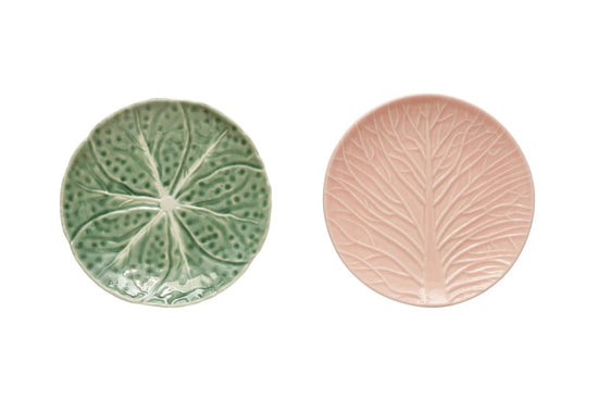 Hand-Painted Embossed Stoneware Cabbage Plate