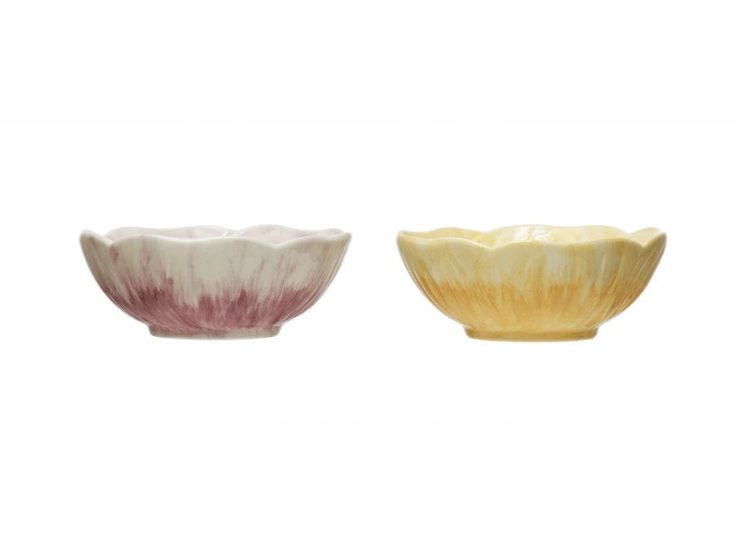 Load image into Gallery viewer, Hand-Painted Embossed Stoneware Flower Bowl
