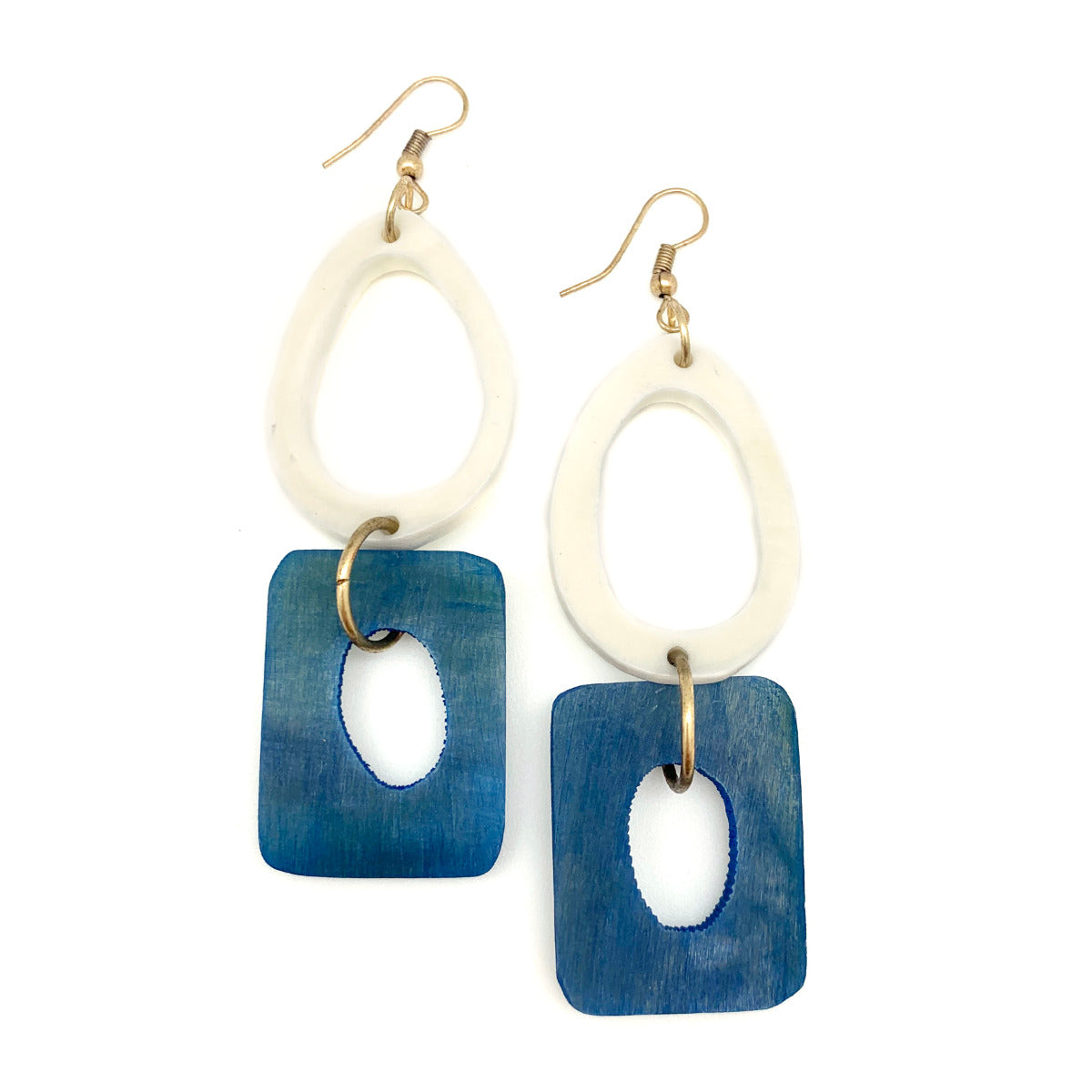 Load image into Gallery viewer, Omala Hoop &amp;amp; Rectangle Earrings - Blue/White
