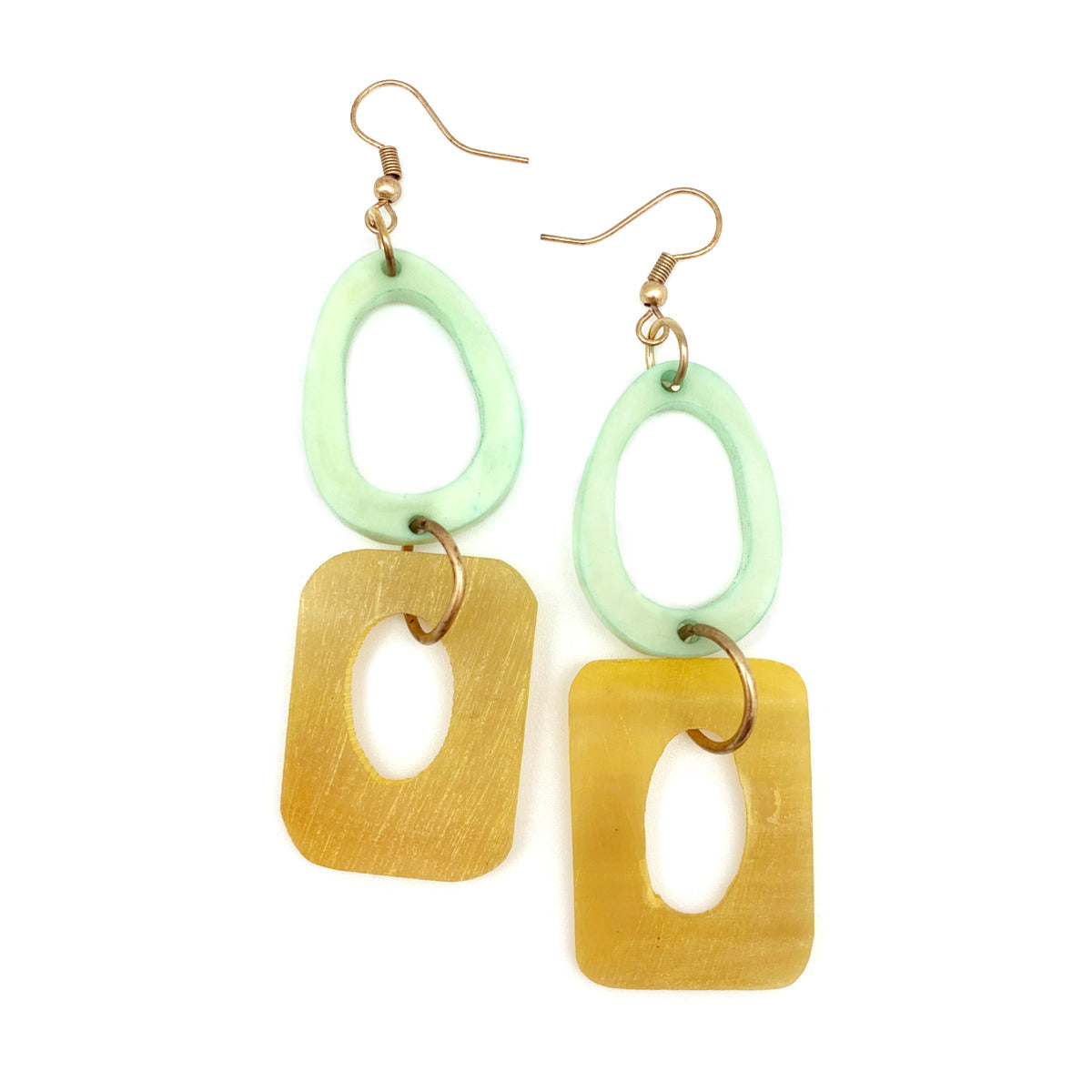 Load image into Gallery viewer, Omala Hoop &amp;amp; Rectangle Earrings - Mint/Yellow

