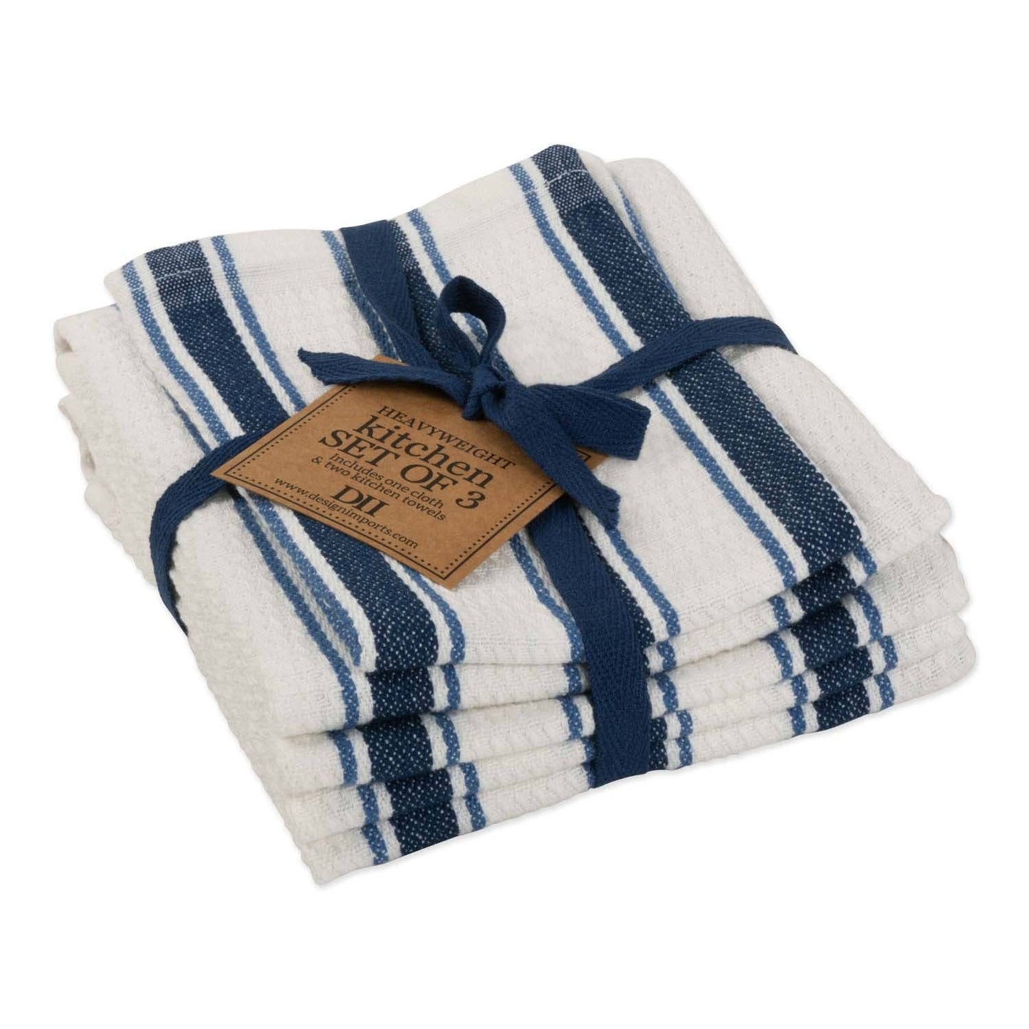 Marine Blue Classic Stripe Heavyweight Kitchen Towels - Set of 3