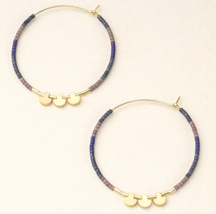 Load image into Gallery viewer, Chromacolor Miyuki Large Hoop Earrings - Dark Multi/Gold
