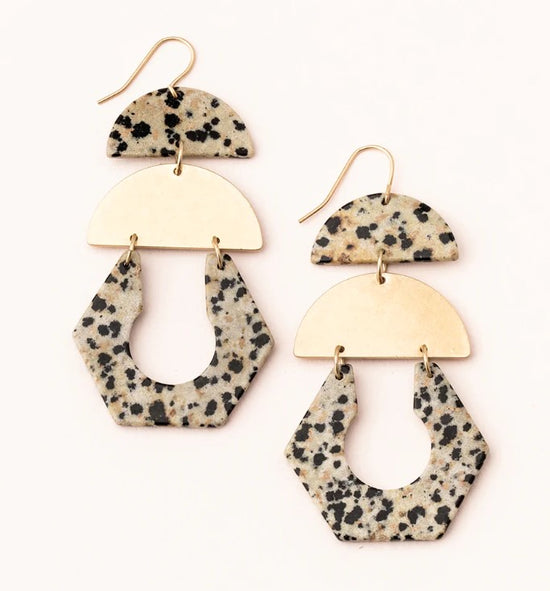 Load image into Gallery viewer, Dalmatian Jasper &amp;amp; Gold Cutout Earrings
