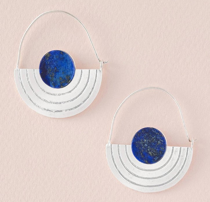 Load image into Gallery viewer, Stone Orbit Earrings - Lapis/Silver
