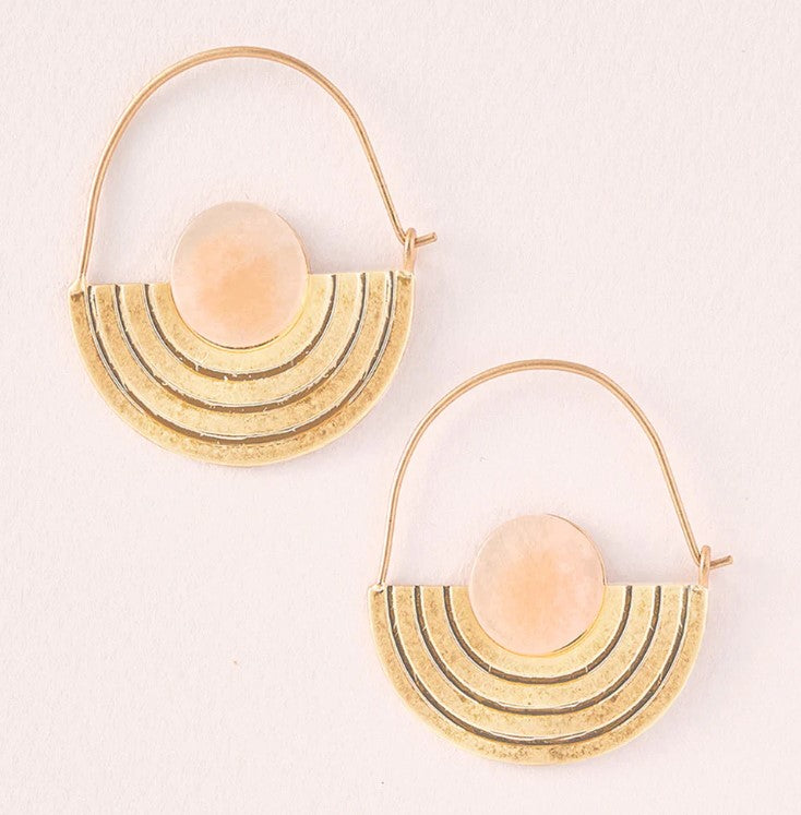 Stone Orbit Earrings - Sunstone/Gold