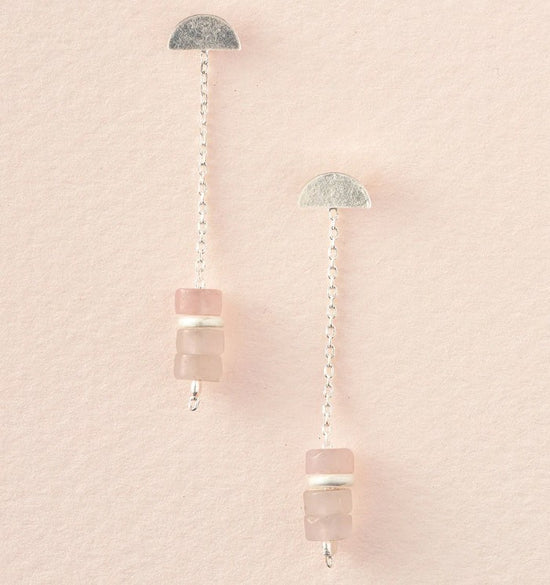 Stone Meteor Thread Earrings - Rose Quartz / Silver