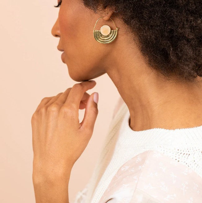 Stone Orbit Earrings - Pyrite / Gold