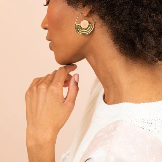 Stone Orbit Earrings - Pyrite / Gold