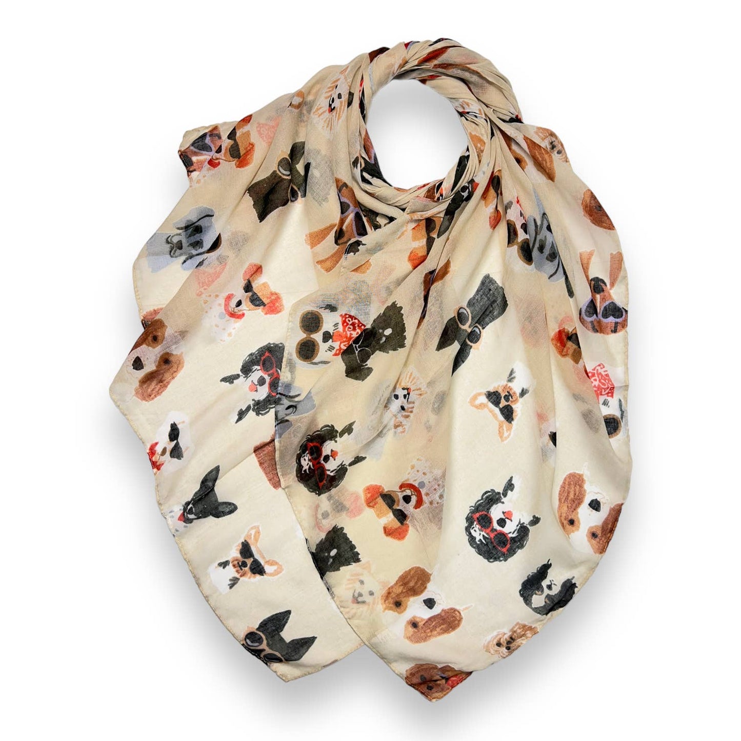 Dog with sunglasses printed scarf: Cream
