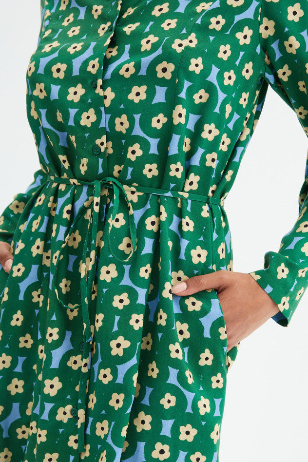 Load image into Gallery viewer, Floral Print Lightweight Midi Dress - Bold Flowers Green
