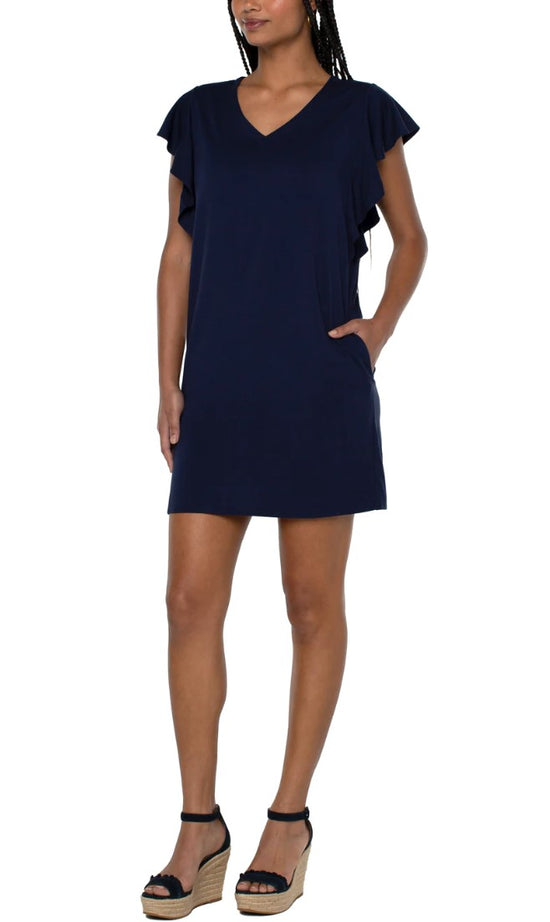 Load image into Gallery viewer, V-Neck Flutter Sleeve Dress with Pockets
