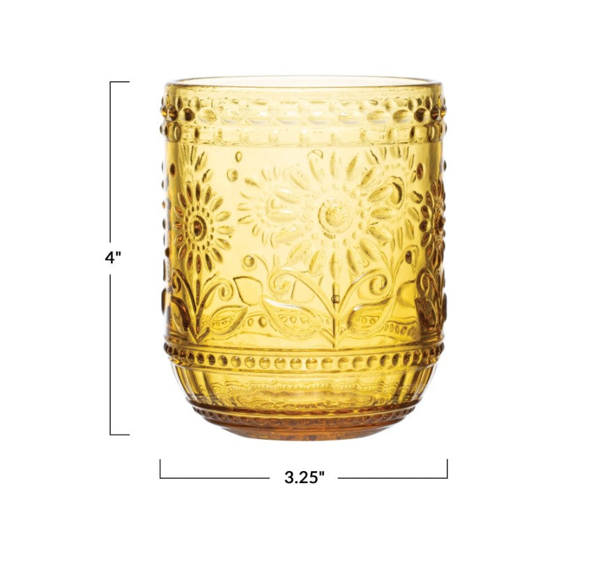 Embossed Drinking Glass - Amber