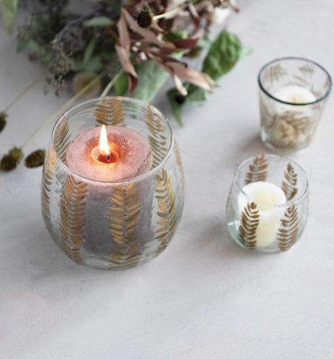 Glass Candle Holder with Botanical - 5 inch