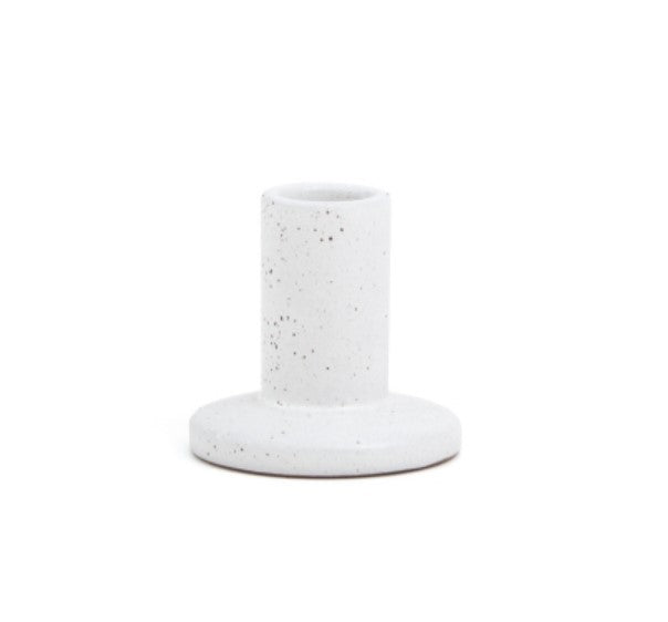 Large Ceramic Taper Candle Holder - White Speckled