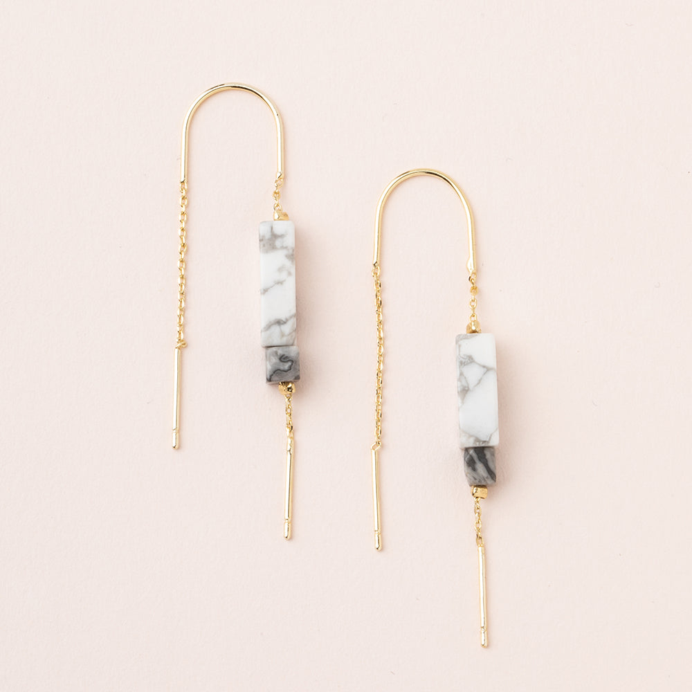 Load image into Gallery viewer, Howlite, Black &amp;amp; Gold Thread Earrings
